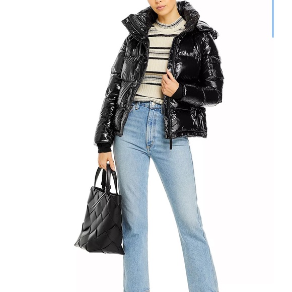 ❤️ Bloomingdale’s Aqua Lacquer Ella Down Puffer Onyx Jacket - ❤️ - Picture 2 of 8